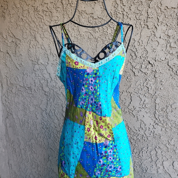 Emily Designs Y2K Silk Patchwork Pattern Slip Dress - Picture 3 of 8